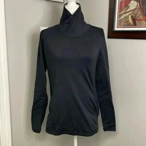 Calia by Carrie Underwood Funnel Neck Top Size Large Black Long Sleeve Textured